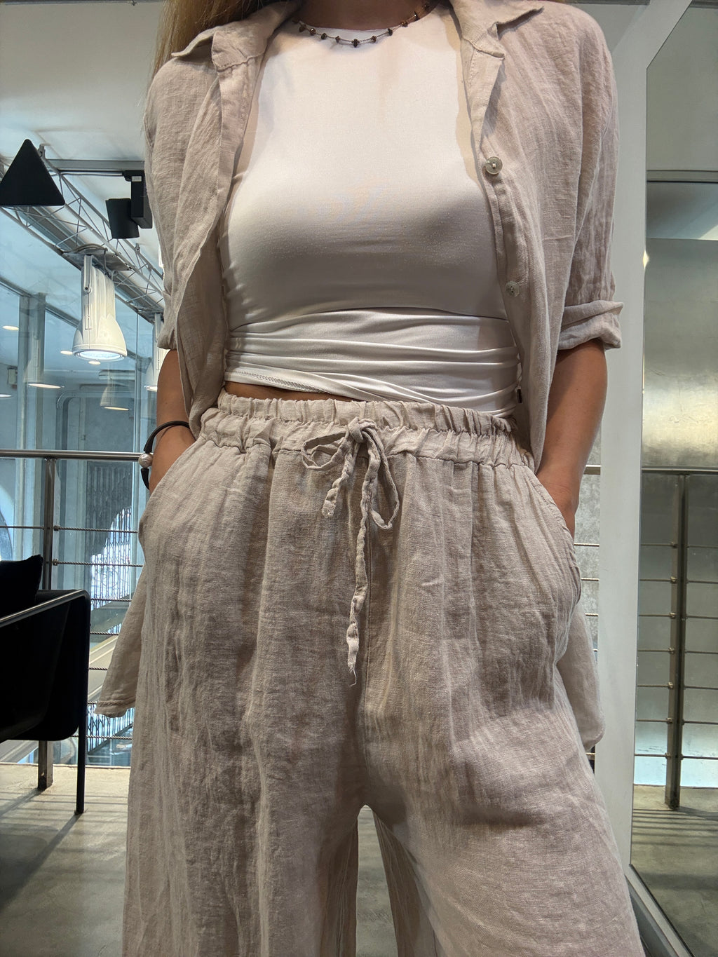 Pantaloni Lino Coulisses Landi
