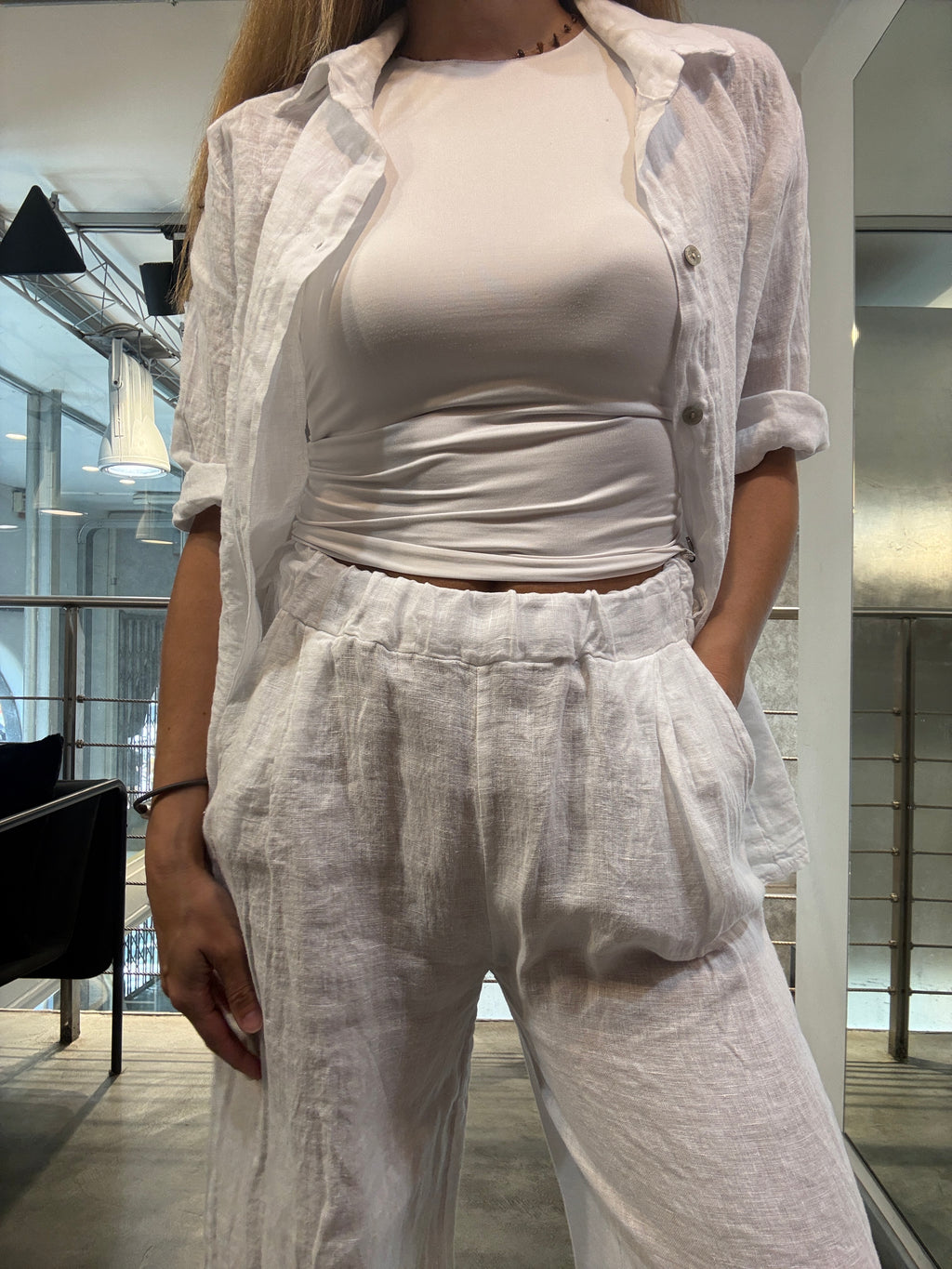 Pantalone Lino Elastico Landi