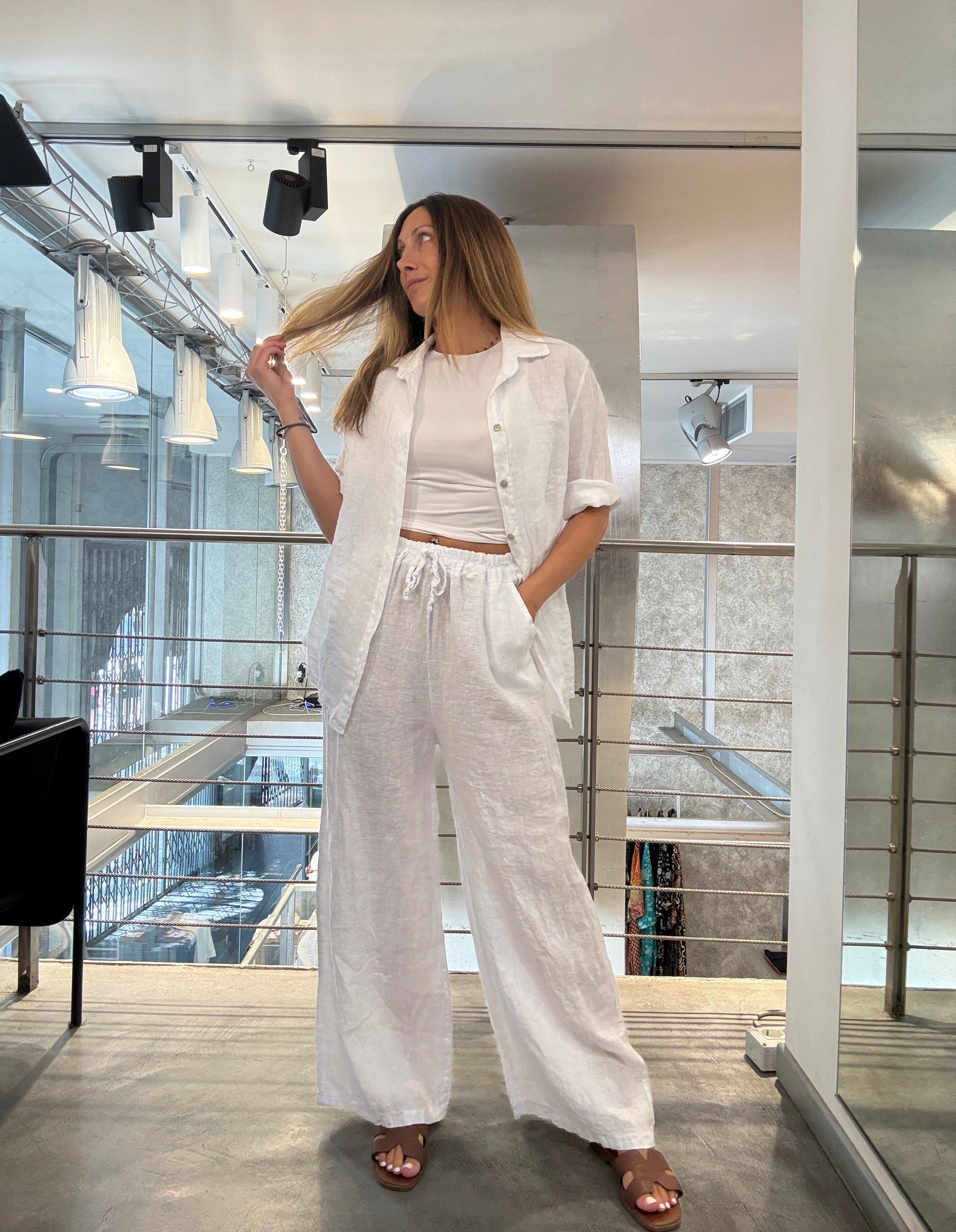 Pantaloni Lino Coulisses Landi
