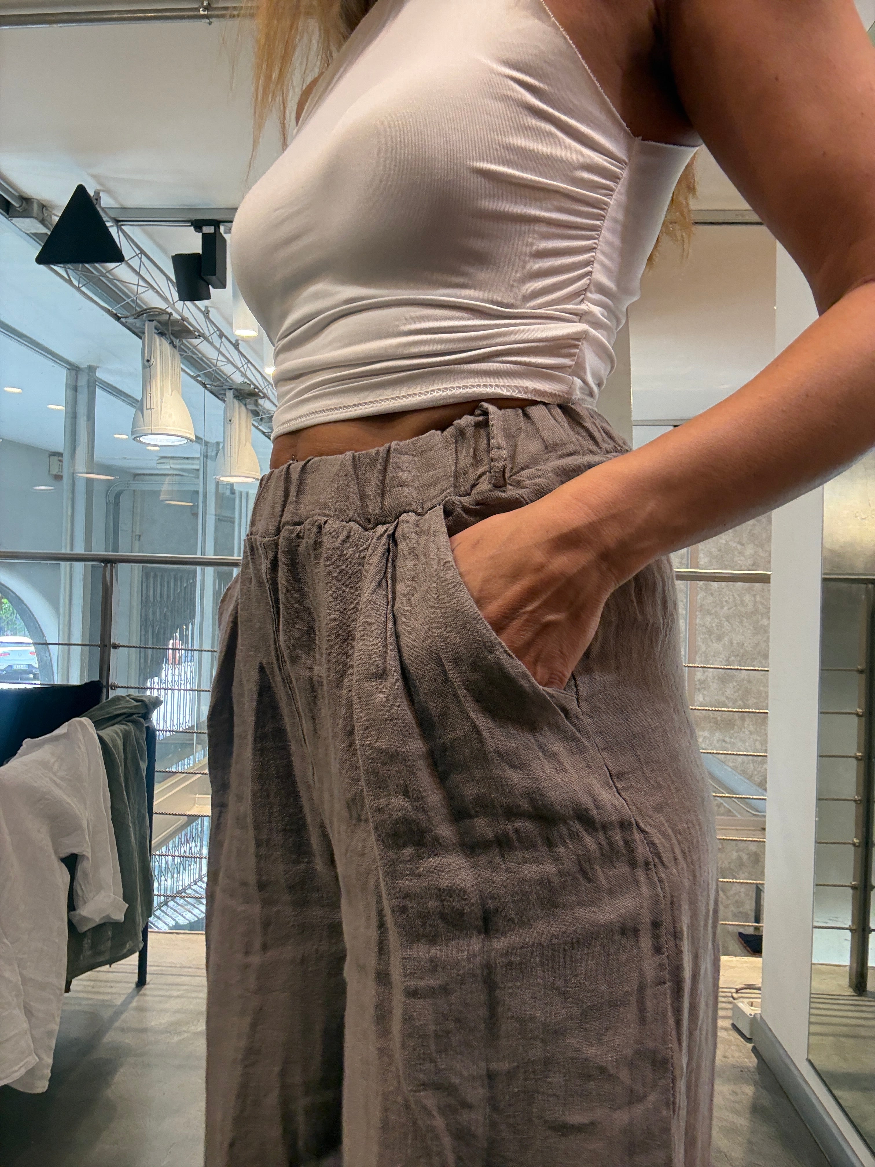 Pantalone Lino Elastico Landi