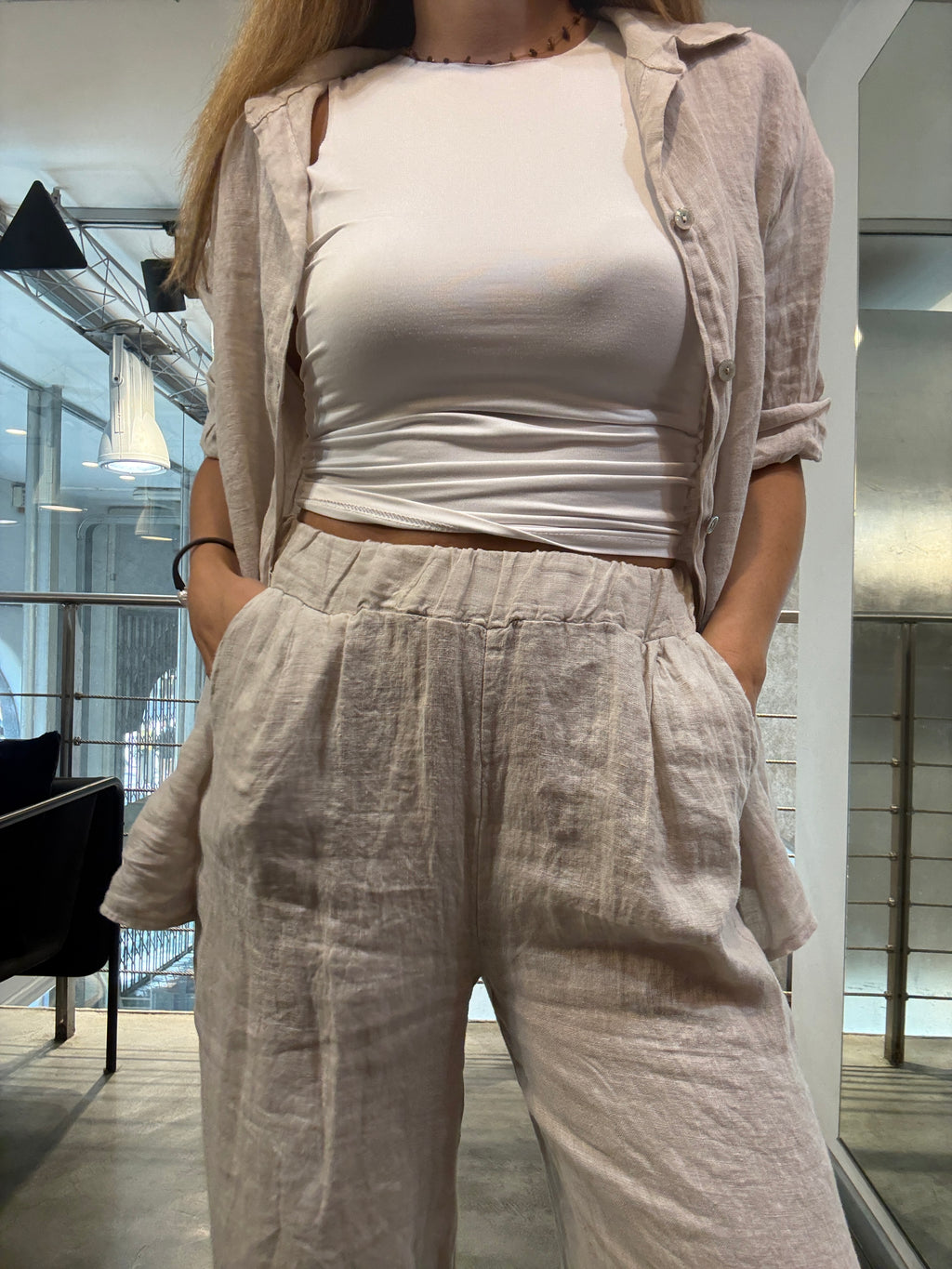 Pantalone Lino Elastico Landi