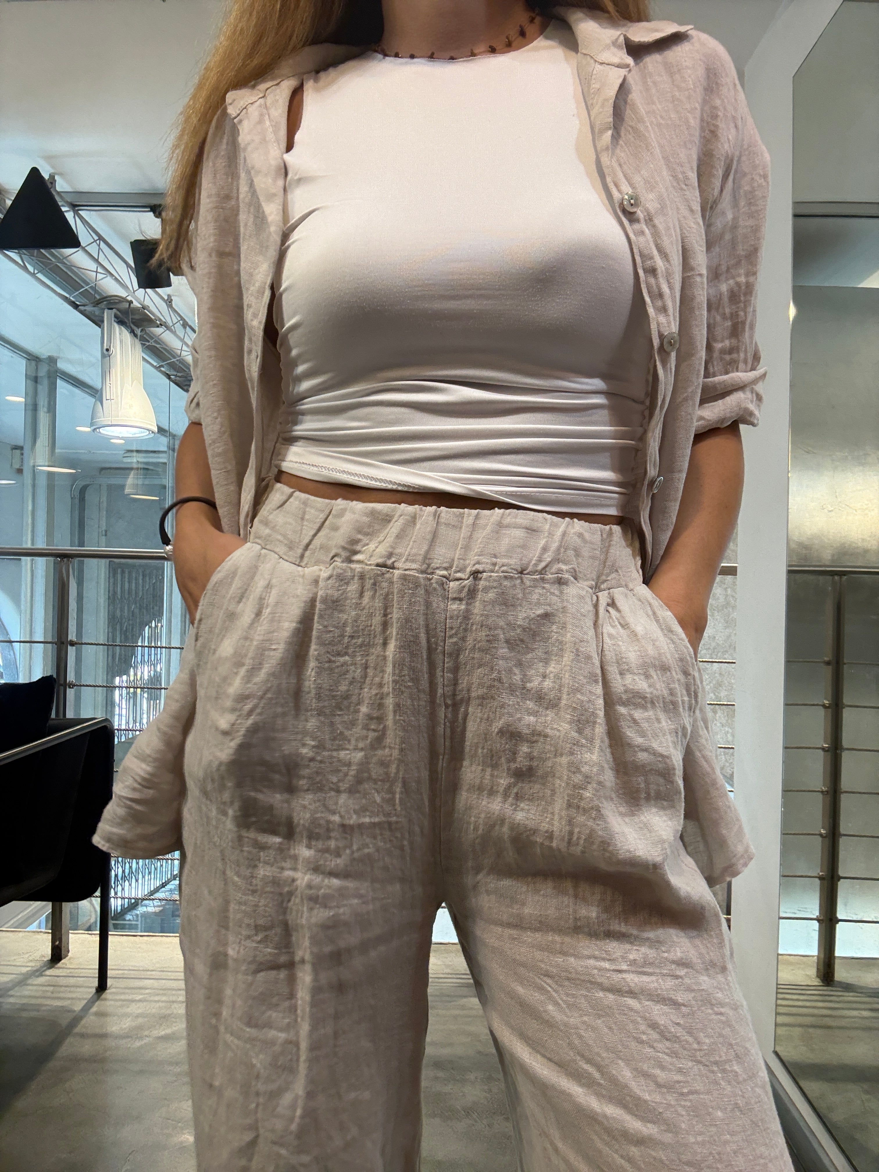 Pantalone Lino Elastico Landi