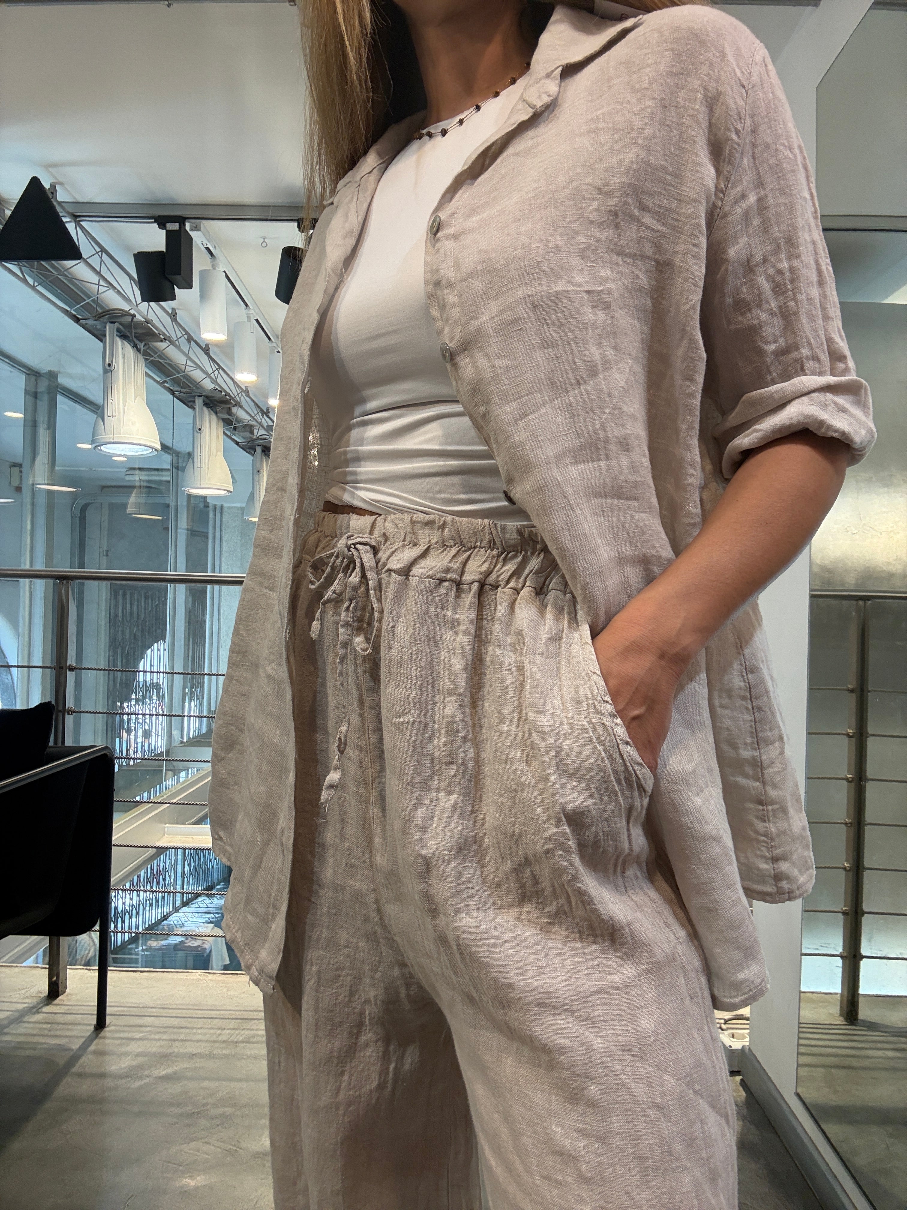 Pantaloni Lino Coulisses Landi