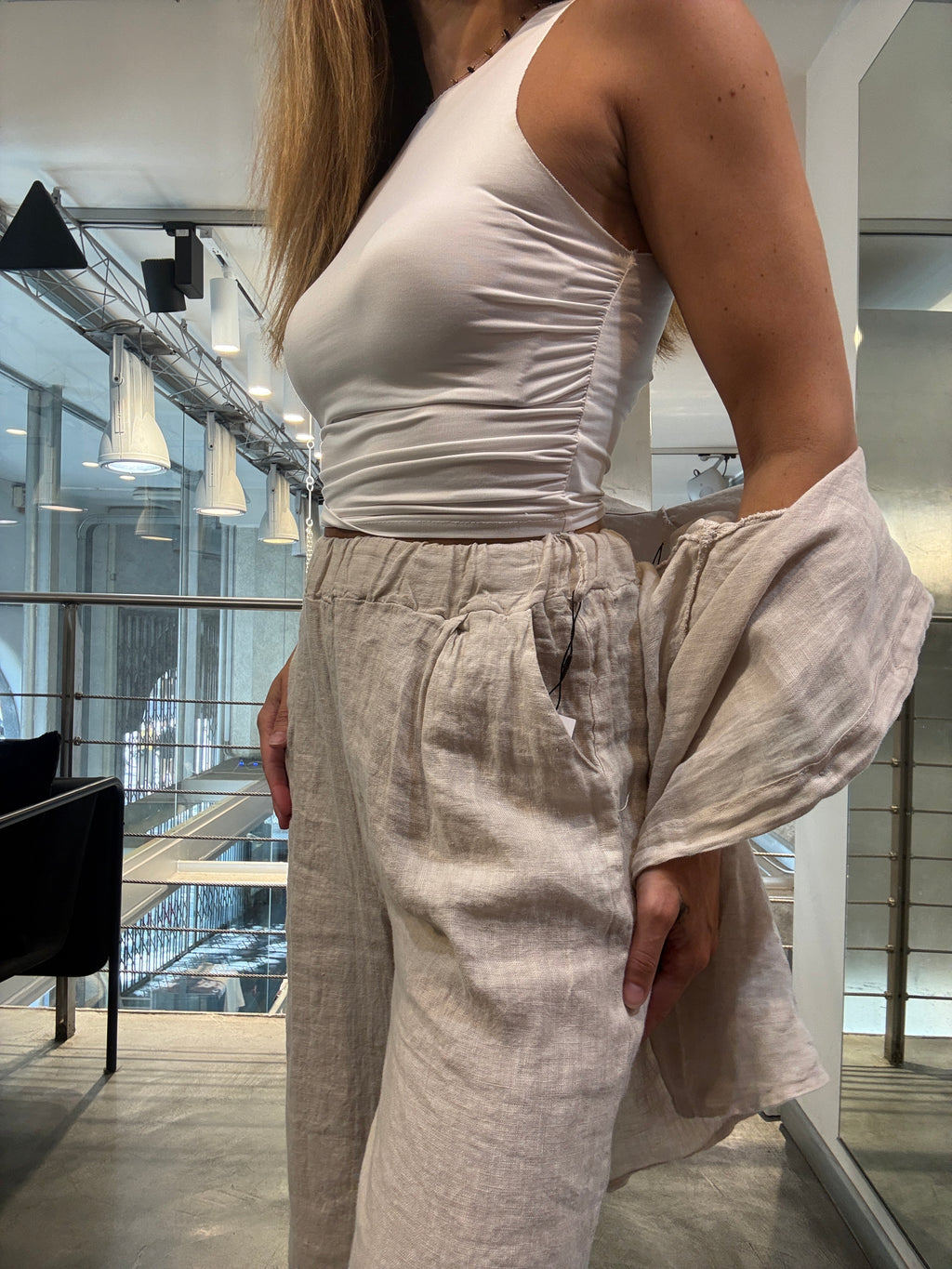 Pantalone Lino Elastico Landi