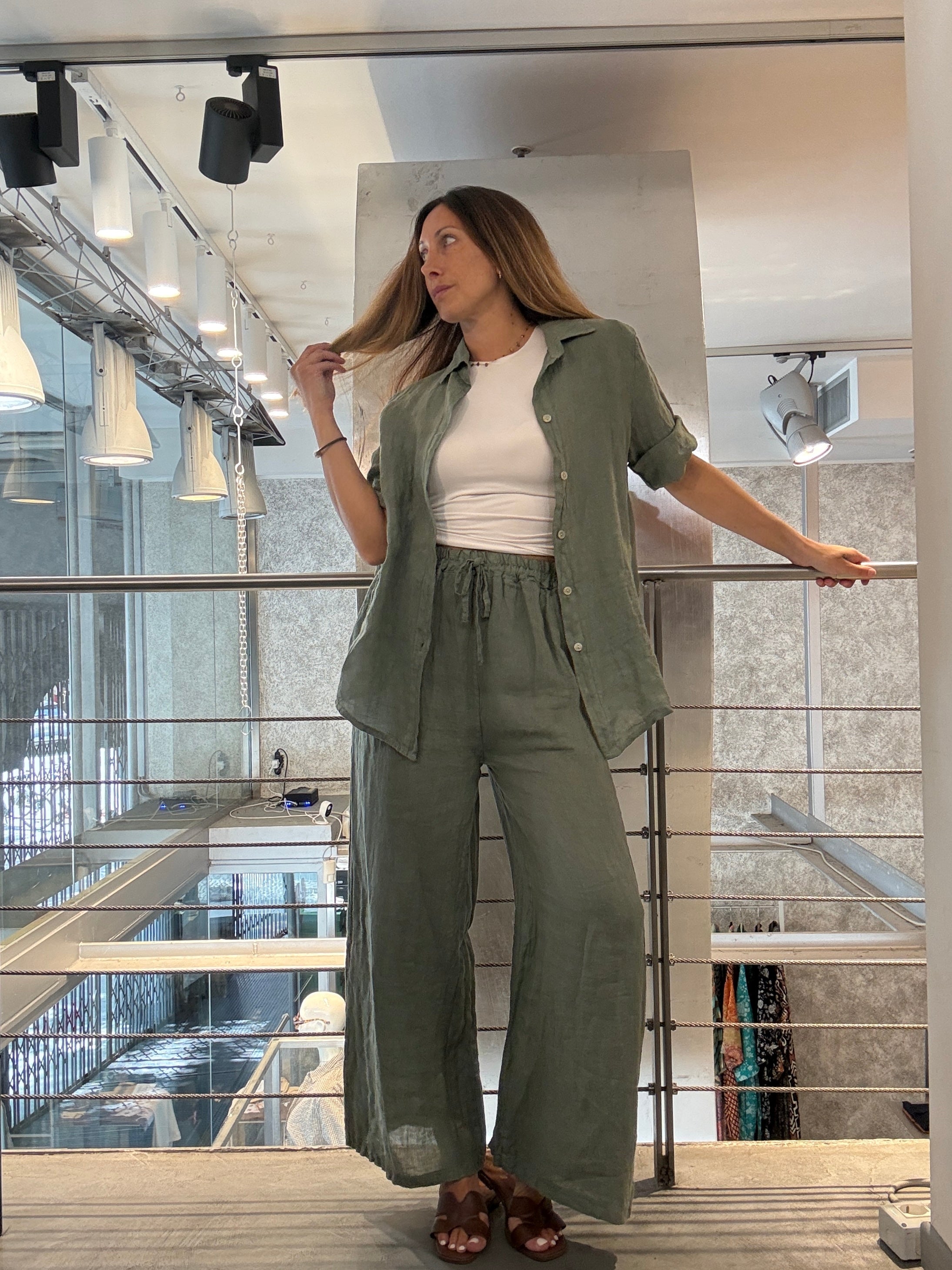 Pantaloni Lino Coulisses Landi
