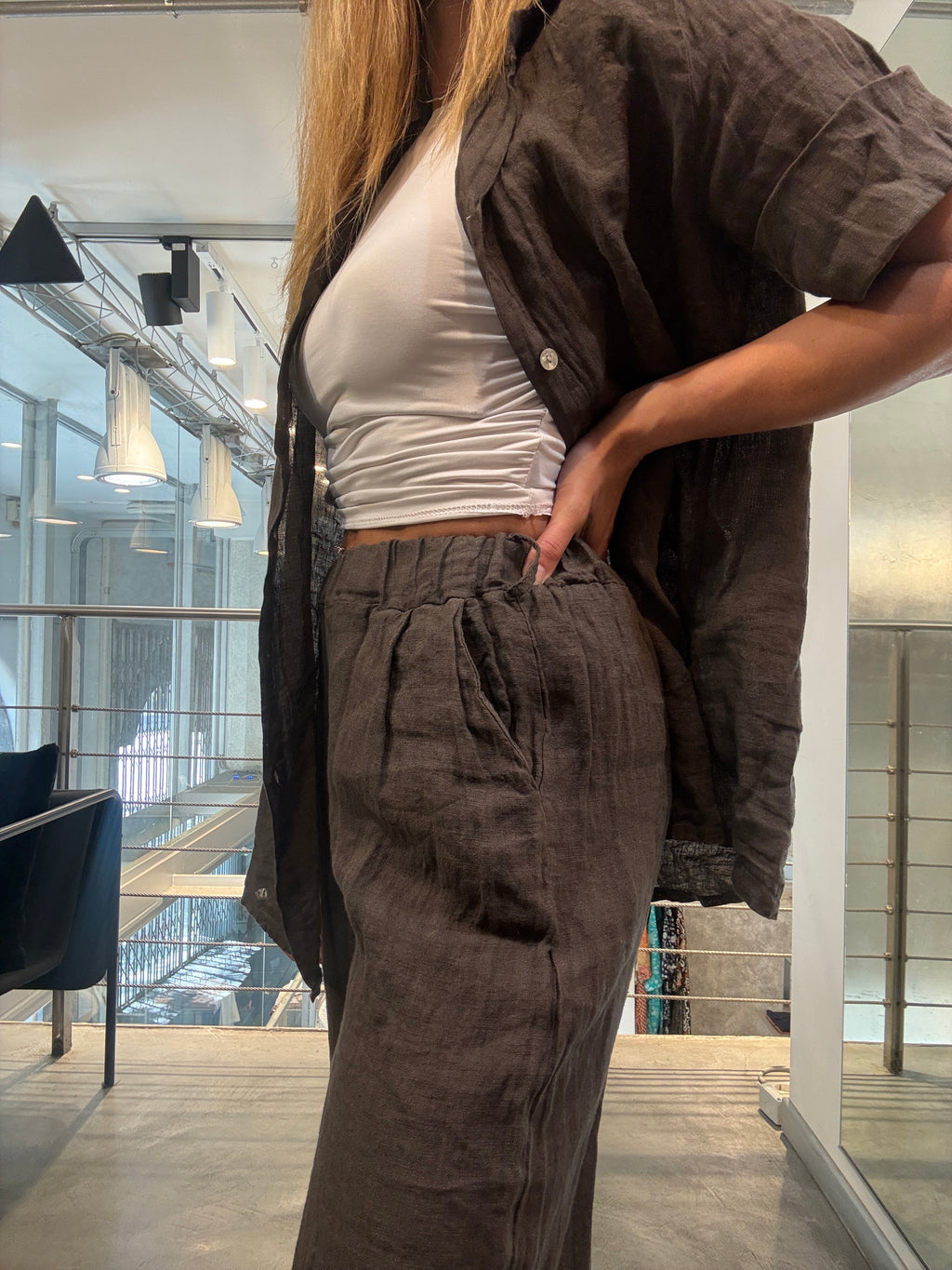 Pantalone Lino Elastico Landi