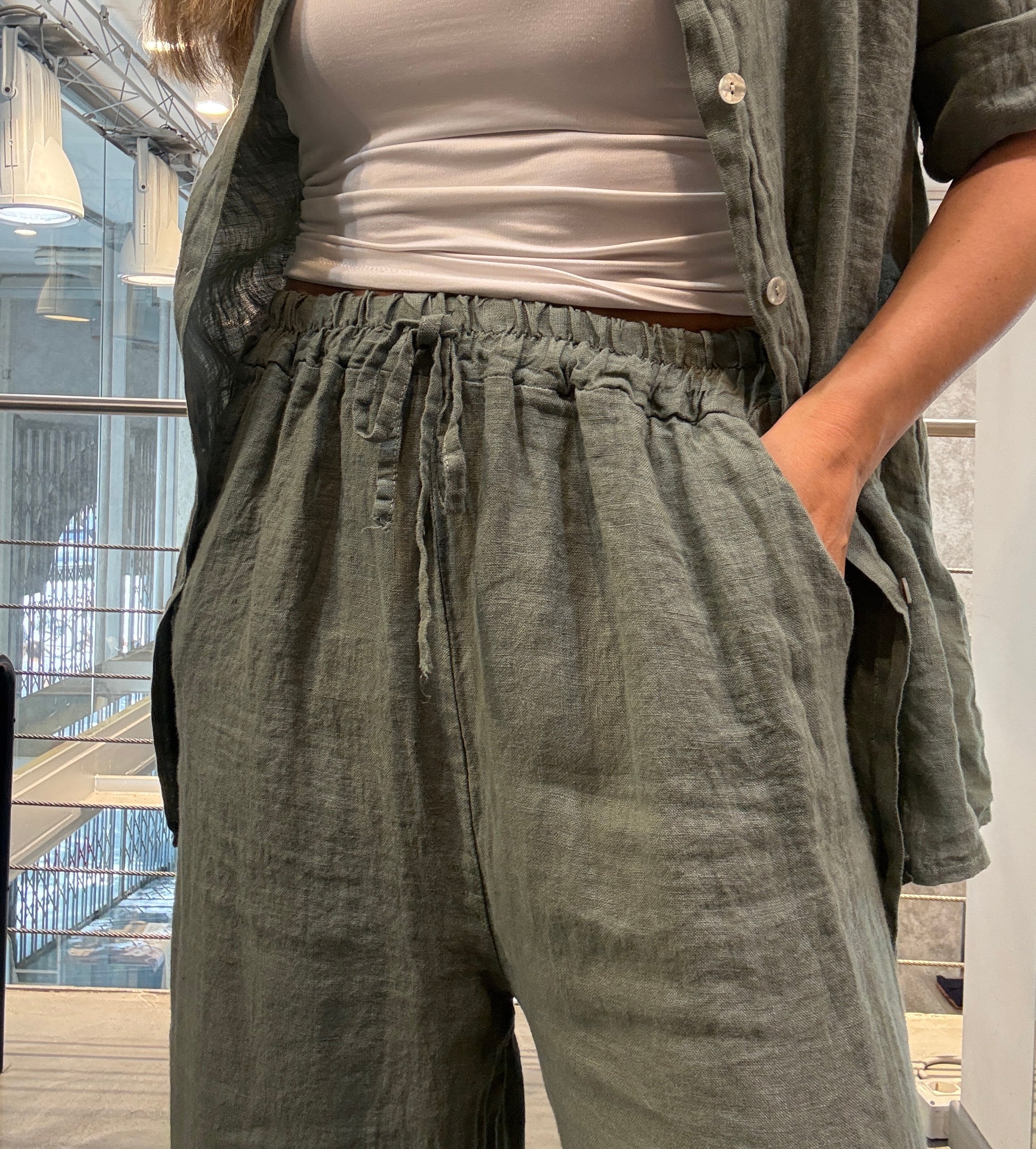 Pantaloni Lino Coulisses Landi
